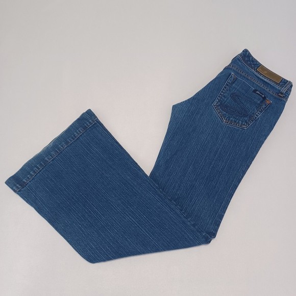 Seven 7  Flare Wide Leg Jeans Medium Wash Size 30 BELL - Picture 2 of 11